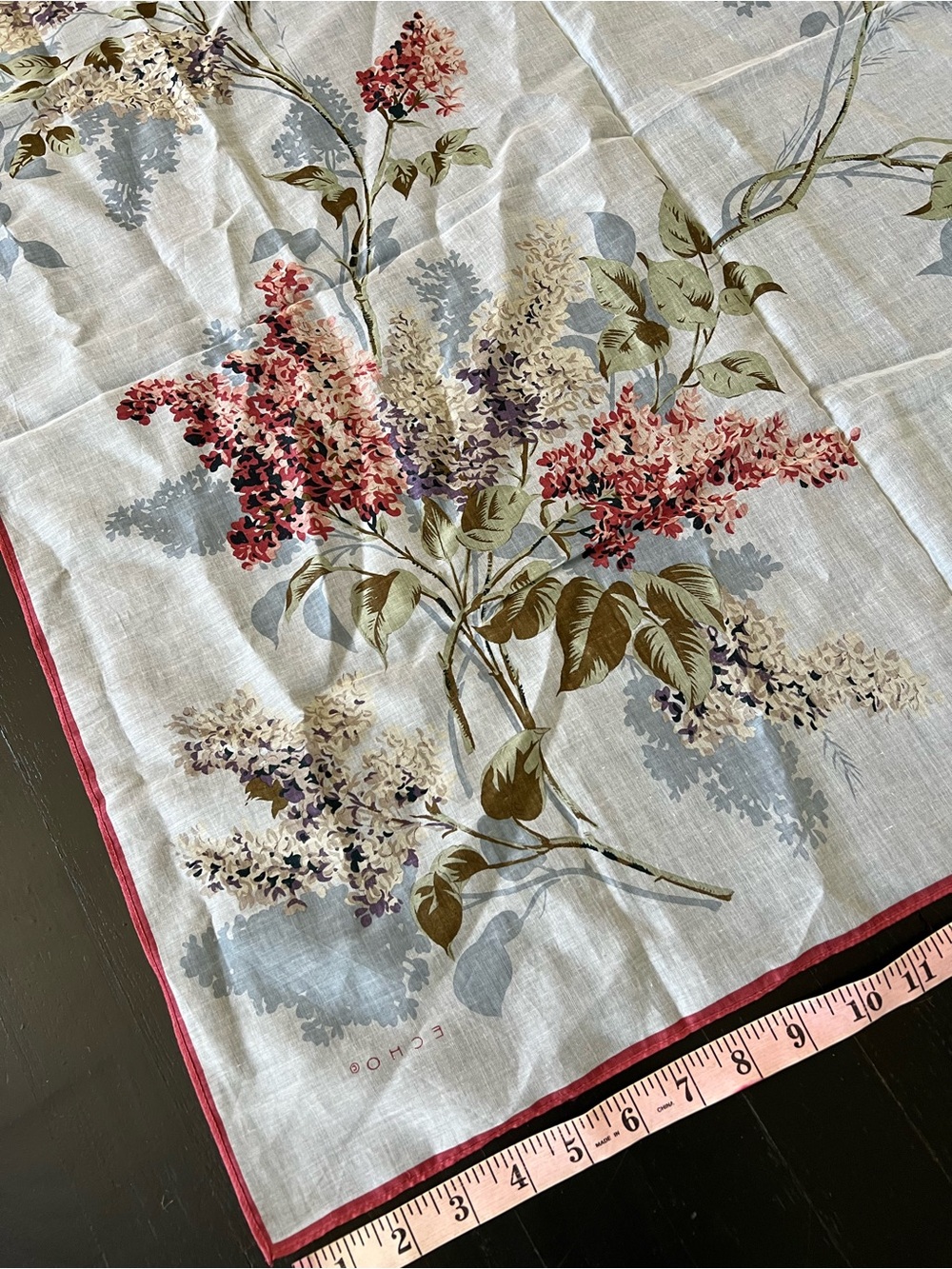 ECHO 100% cotón. Floral Square Scarf with Pink Trim - Picture 6 of 6